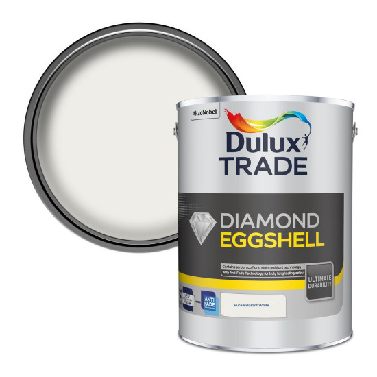 Dulux Trade Diamond Eggshell Paint 5L Pure Brilliant White Dulux Trade Diamond Eggshell Paint 5L Pure Brilliant White
