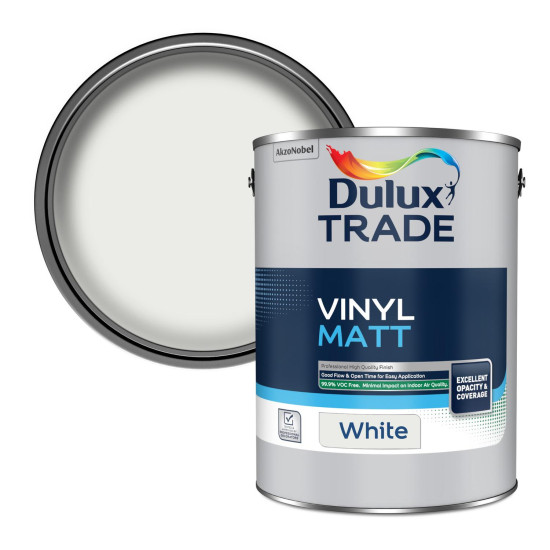 Dulux Trade Vinyl Matt Emulsion Paint 5L White Dulux Trade Vinyl Matt Emulsion Paint 5L White