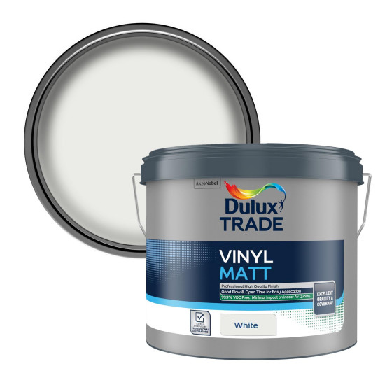 Dulux Trade Vinyl Matt Emulsion Paint 10L White Dulux Trade Vinyl Matt Emulsion Paint 10L White
