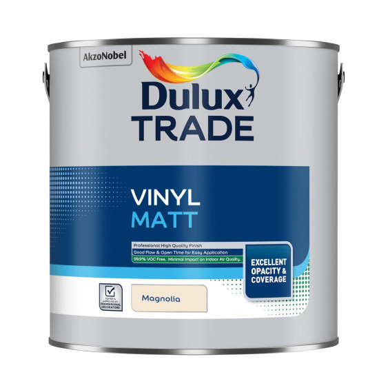 Dulux Trade Vinyl Matt Emulsion Paint 2.5L Magnolia Dulux Trade Vinyl Matt Emulsion Paint 2.5L Magnolia