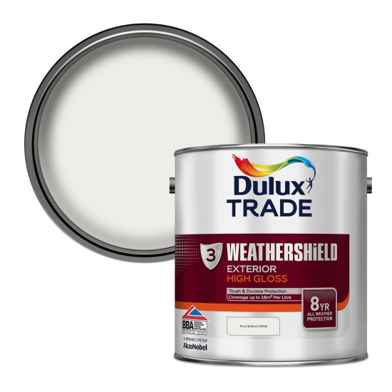 Dulux Trade Weathershield Gloss 2.5L Paint Pure Brilliant White Dulux Trade Weathershield Gloss 2.5L Paint Pure Brilliant White