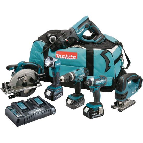 Makita 6 Piece LXT 18V Cordless Combi Kit 3 X 5.0Ah Li-Ion Batteries DLX6068P... Makita 6 Piece LXT 18V Cordless Combi Kit 3 X 5.0Ah Li-Ion Batteries DLX6068P...