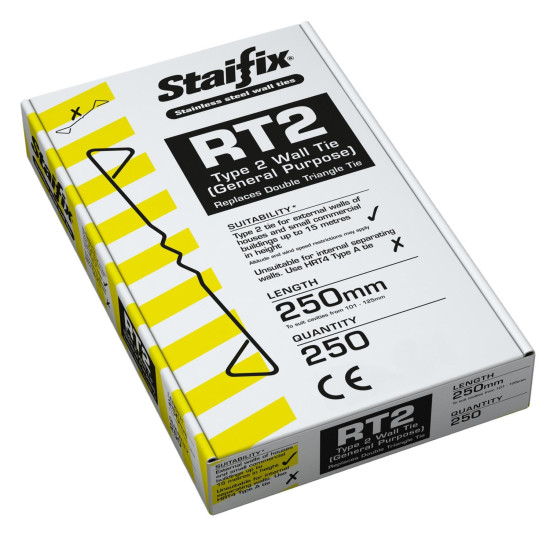 Ancon Staifix Type 2 General Purpose Wall Tie 250mm Box of 250 - Carton of 2