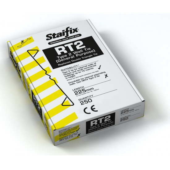 Staifix RT2 Type 2 General Purpose Wall Tie 225mm Box 250 Staifix RT2 Type 2 General Purpose Wall Tie 225mm Box 250