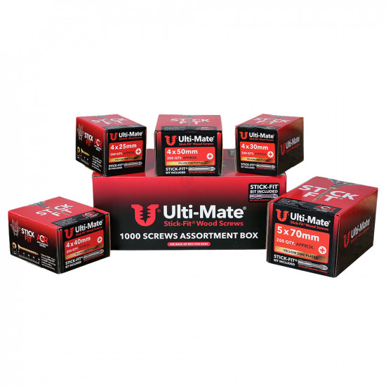 Ulti-Mate Stick-Fit Wood Screws Trade Assortment Qty 1000 Ulti-Mate Stick-Fit Wood Screws Trade Assortment Qty 1000