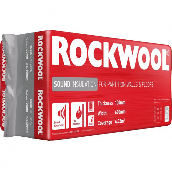 Rockwool Sound Insulation Slab 1200 x 600 x 100mm 4.32m² Rockwool Sound Insulation Slab 1200 x 600 x 100mm 4.32m²
