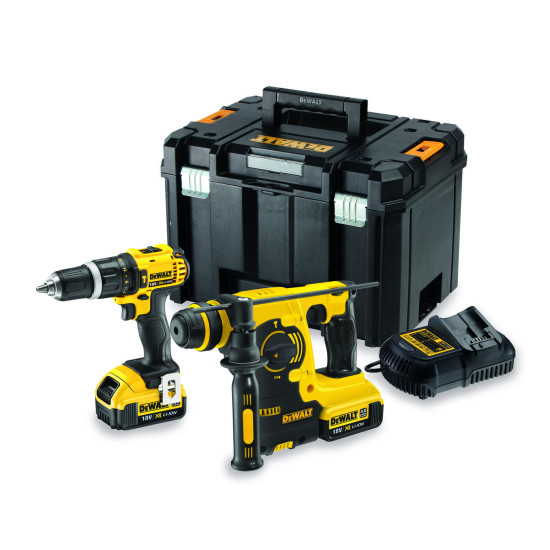 DeWalt 18V 2 Speed Combi Drill & SDS+ Hammer Drill Kit DCK206M2T-GB DeWalt 18V 2 Speed Combi Drill & SDS+ Hammer Drill Kit DCK206M2T-GB