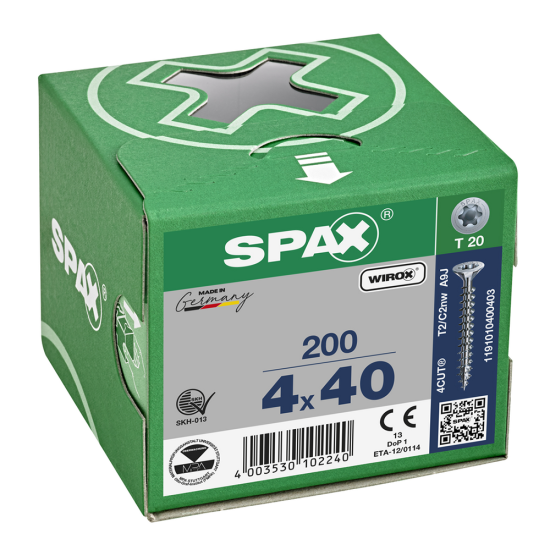 SPAX T-Star Flat Countersunk Screw Wirox Coated 4 x 40mm Qty 200 SPAX T-Star Flat Countersunk Screw Wirox Coated 4 x 40mm Qty 200