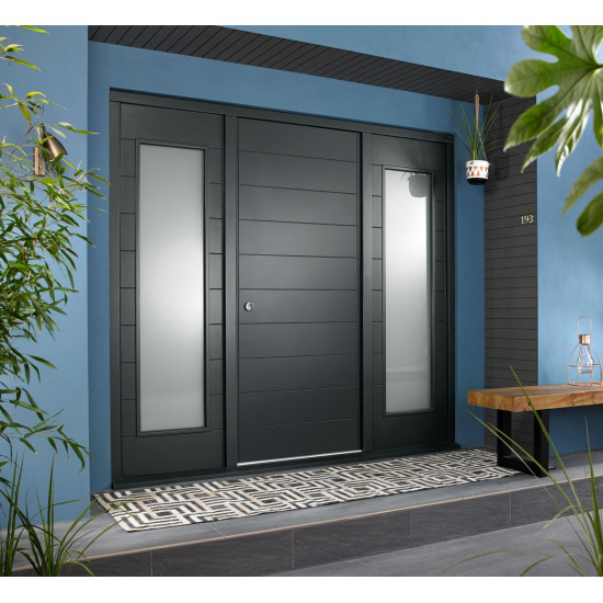 Oslo External Grey Hardwood Veneer Door 1981 x 838 x 44mm and Frame with 2 Si... Oslo External Grey Hardwood Veneer Door 1981 x 838 x 44mm and Frame with 2 Si...