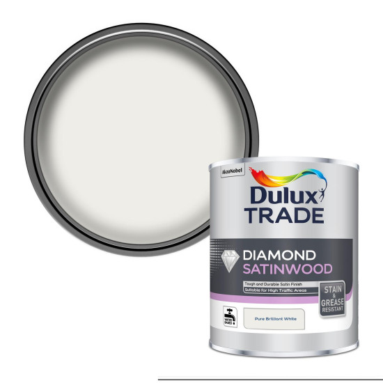Dulux Trade Diamond Satinwood Paint - 1L Pure Brilliant White Dulux Trade Diamond Satinwood Paint - 1L Pure Brilliant White