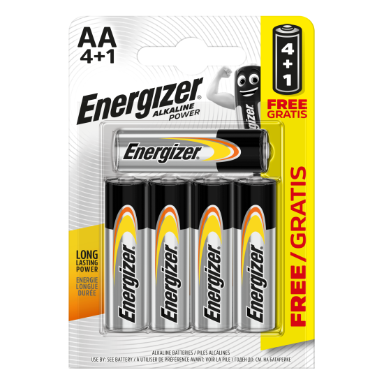 Energizer Alkaline Power AA BP 5 Batteries 4 Pack +1