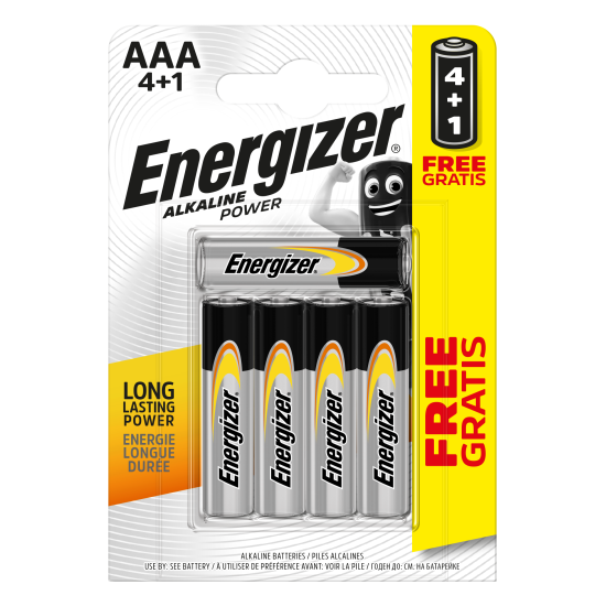 Energizer Alkaline Power AAA BP 5 Batteries 4 Pack +1