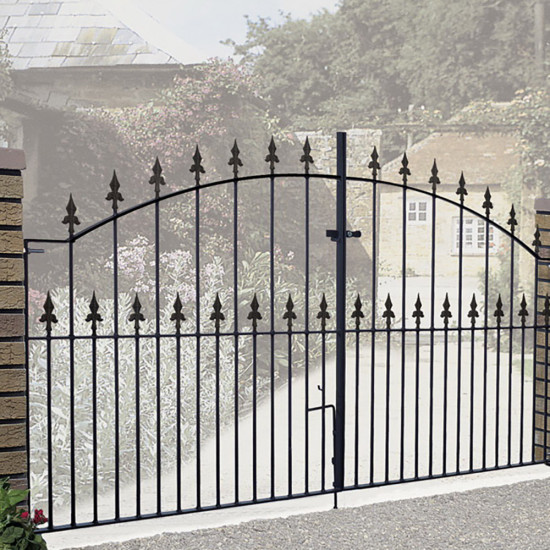 Saxon Arched Double Driveway Metal Gates 2743mm GAP x 1245mm High Zinc & Powd... Saxon Arched Double Driveway Metal Gates 2743mm GAP x 1245mm High Zinc & Powd...