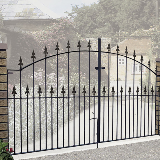 Saxon Arched Double Driveway Metal Gates 3658mm GAP x 1245mm High Zinc & Powd... Saxon Arched Double Driveway Metal Gates 3658mm GAP x 1245mm High Zinc & Powd...