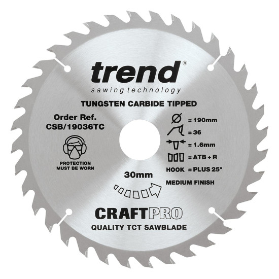 Trend Craft Saw Blade 190mm x 36T x 30mm Trend Craft Saw Blade 190mm x 36T x 30mm
