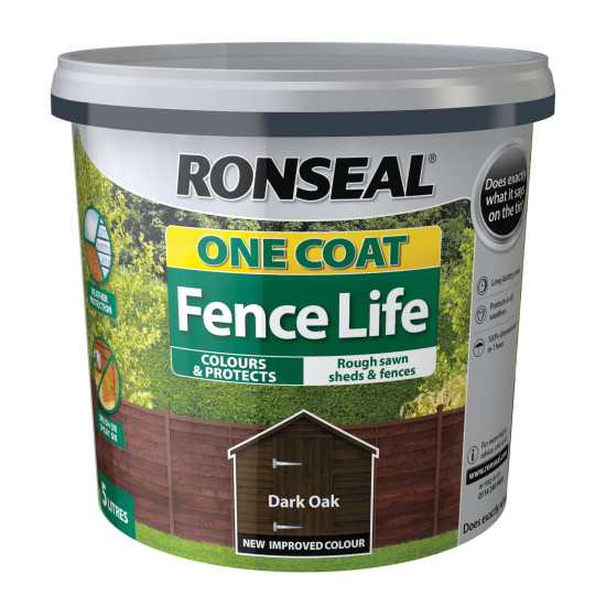 Ronseal One Coat Fence Life Dark Oak 5L Ronseal One Coat Fence Life Dark Oak 5L