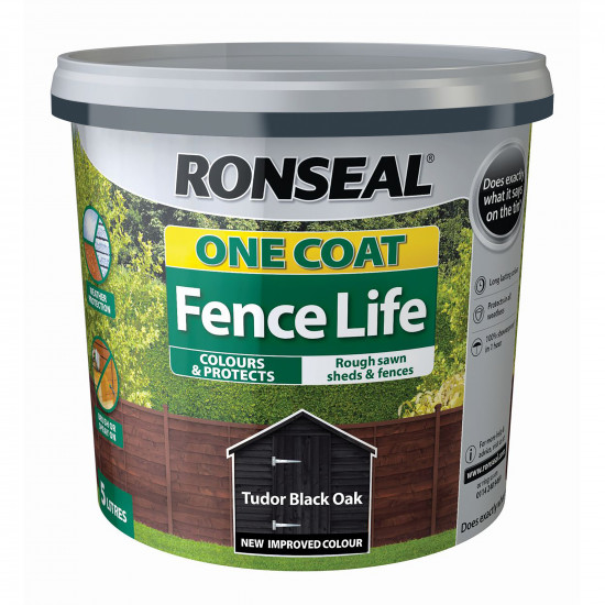 Ronseal One Coat Fence Life Tudor Black Oak 5L Ronseal One Coat Fence Life Tudor Black Oak 5L