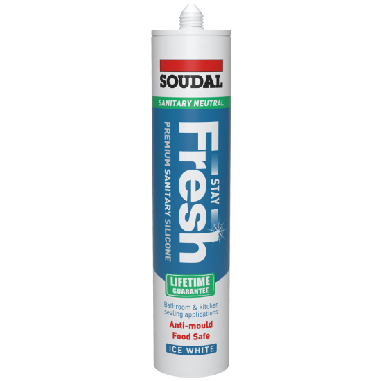 Soudal 290ml Stay Fresh Acetoxy Anti-Mould Silicone - White Soudal 290ml Stay Fresh Acetoxy Anti-Mould Silicone - White