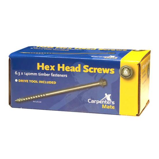 Pro Carpenters Mate Hex Head Screws 140mm Qty 25 Pro Carpenters Mate Hex Head Screws 140mm Qty 25
