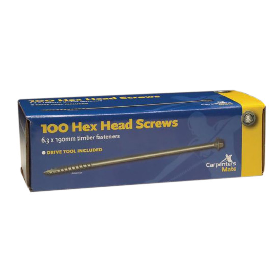 Pro Carpenters Mate 190mm Hex Head Screws Qty 10 Pro Carpenters Mate 190mm Hex Head Screws Qty 10
