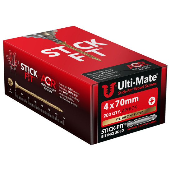 Ulti-Mate Stick-Fit Wood Screws 4.0 x 70mm Qty 200 Ulti-Mate Stick-Fit Wood Screws 4.0 x 70mm Qty 200