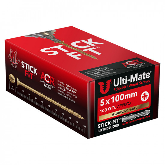 Ulti-Mate Stick-Fit Wood Screws 5.0 x 100mm Qty 100 Ulti-Mate Stick-Fit Wood Screws 5.0 x 100mm Qty 100