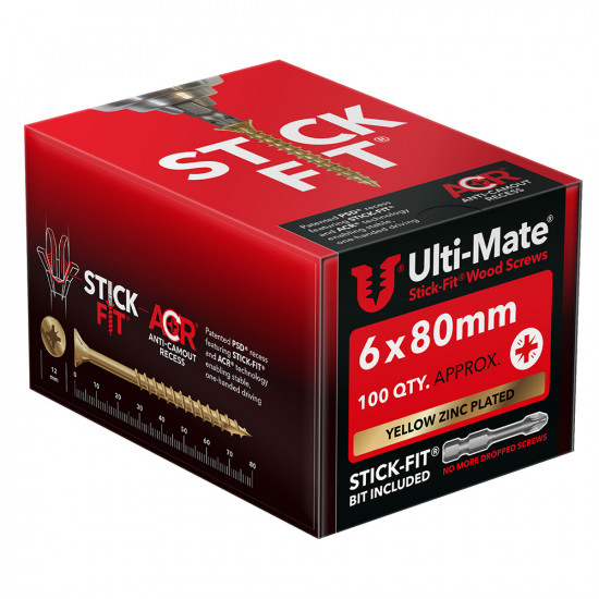 Ulti-Mate Stick-Fit Wood Screws 6.0 x 80mm Qty 100