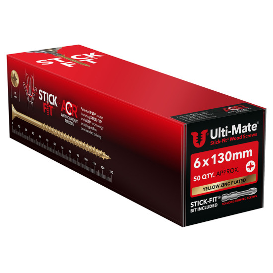 Ulti-Mate Stick-Fit Wood Screws 6.0 x 130mm Qty 50 Ulti-Mate Stick-Fit Wood Screws 6.0 x 130mm Qty 50