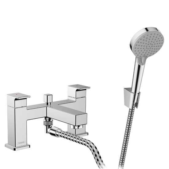 Hansgrohe Vernis Shape 2-hole rim mounted bath mixer with diverter valve & Ve... Hansgrohe Vernis Shape 2-hole rim mounted bath mixer with diverter valve & Ve...